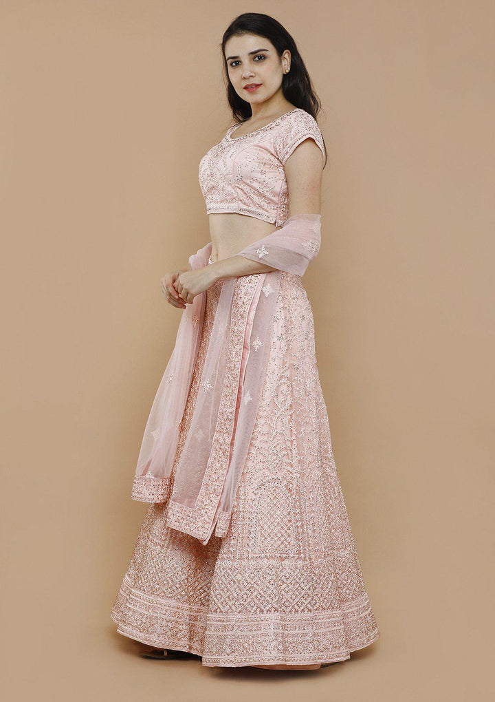 Pink Embellished Net Designer Lehenga-Koskii