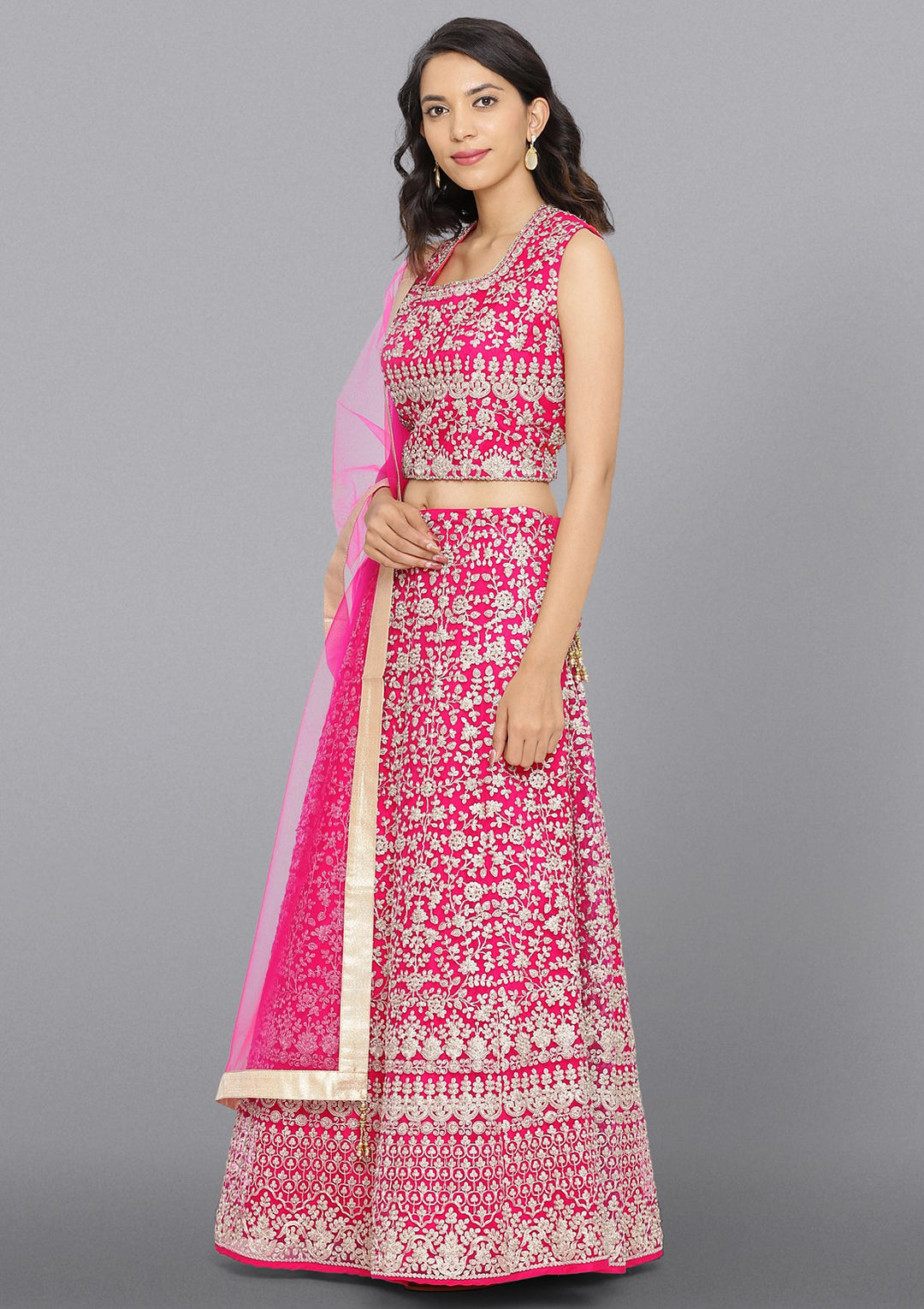 Rani Pink Zariwork Net Designer Lehenga-Koskii