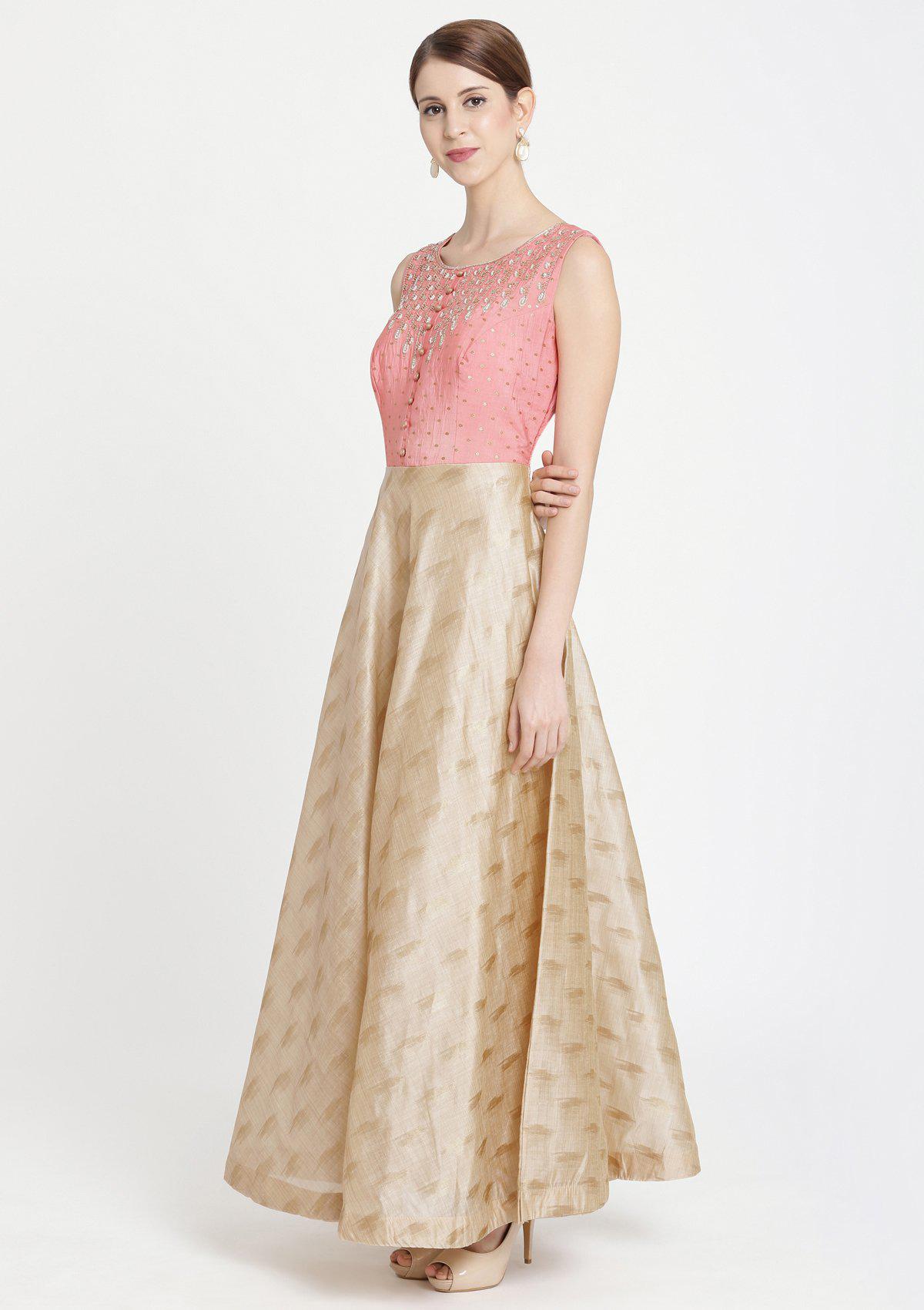 Pink Cutdana Raw Silk Designer Gown-Koskii