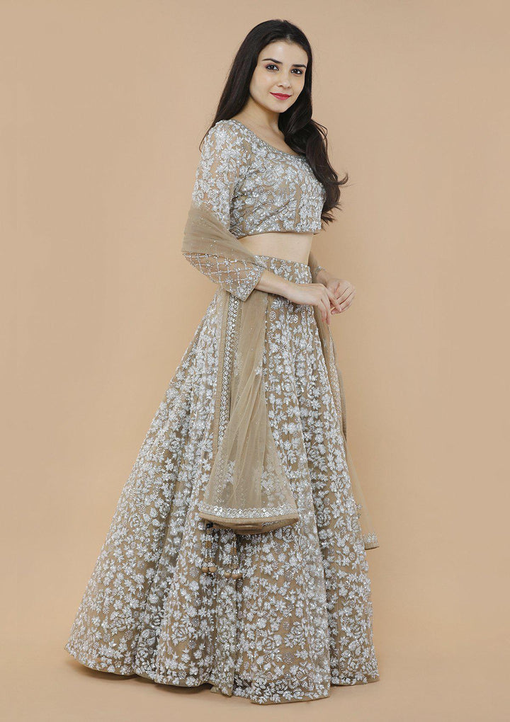 Sparkling Silver Embellished Designer Lehenga-Koskii