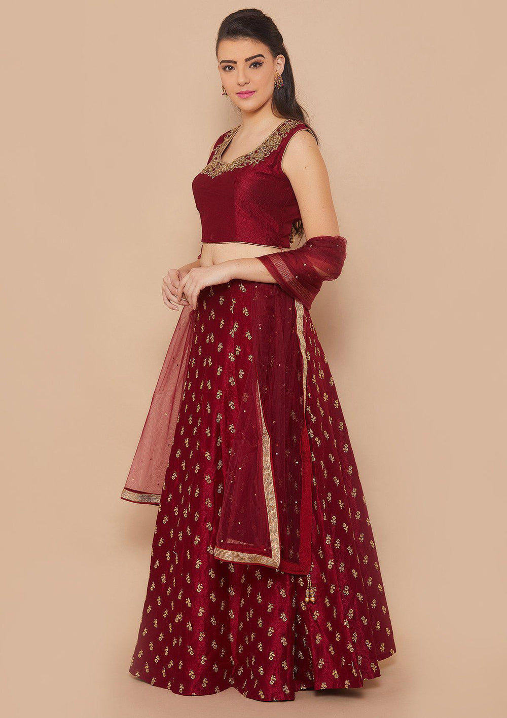Maroon Zariwork Rawsilk Designer Lehenga-Koskii