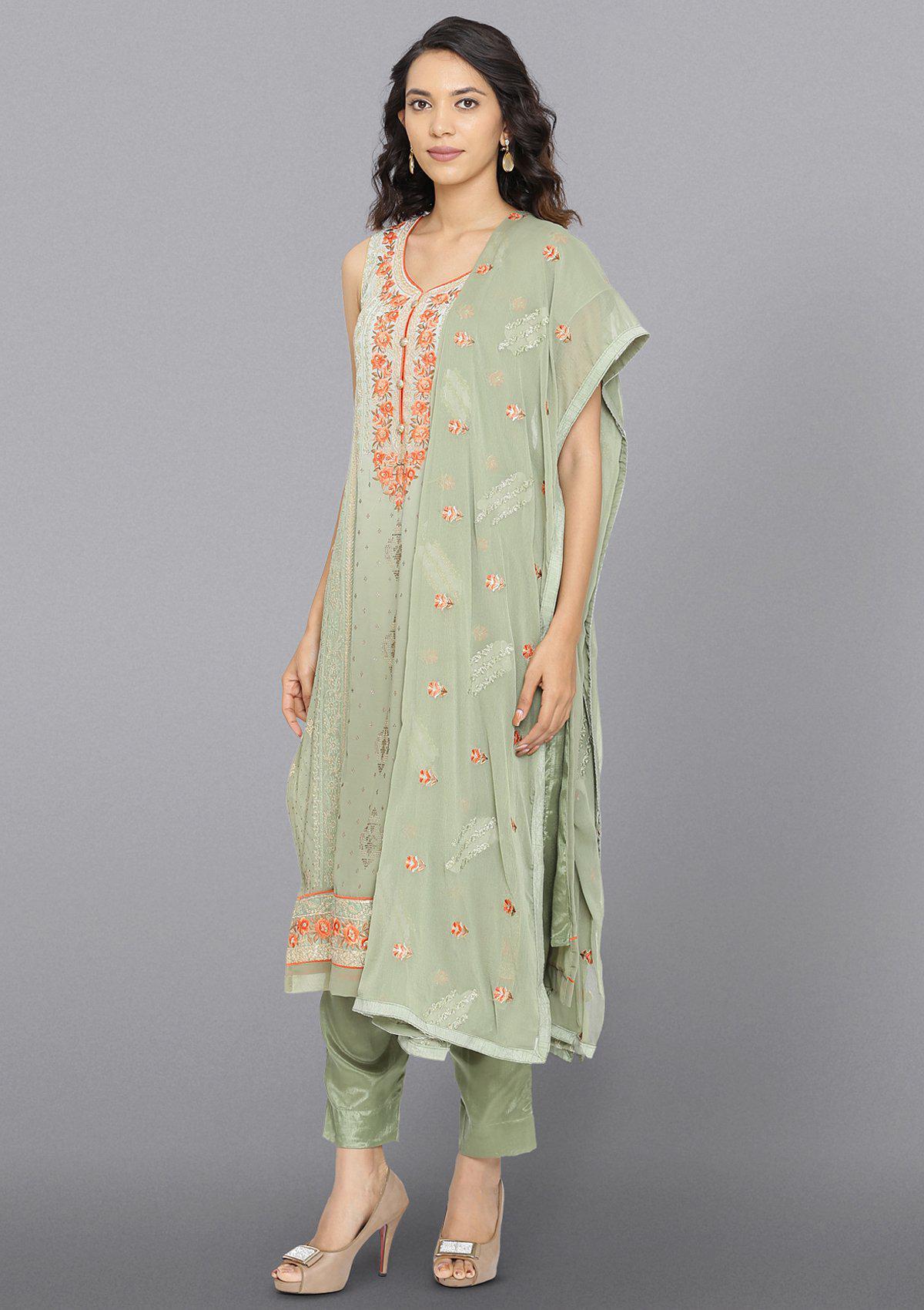 Light Green Zariwork Georgette Designer Salwar Suit-Koskii