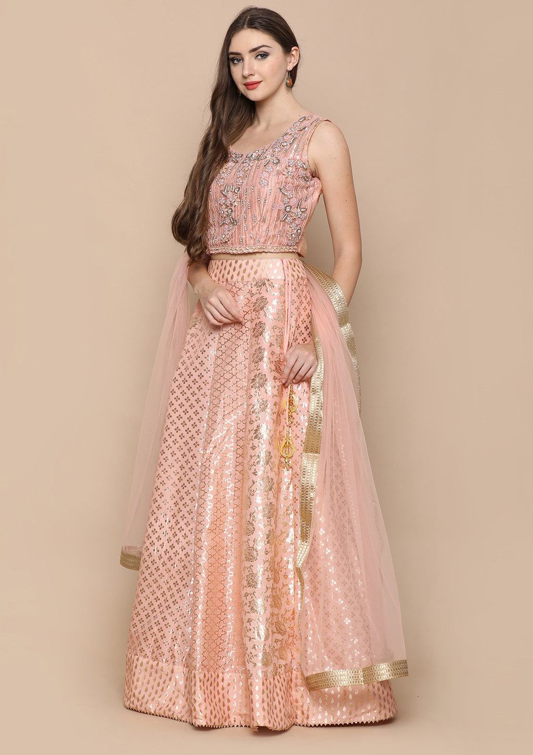 Pink Zardozi Work Brocade Designer Lehenga-Koskii
