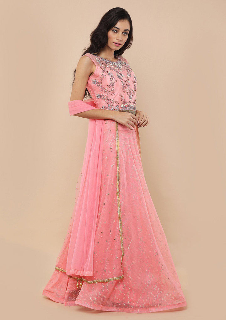 Light Pink Cutdana Work Silk Designer Lehenga-Koskii