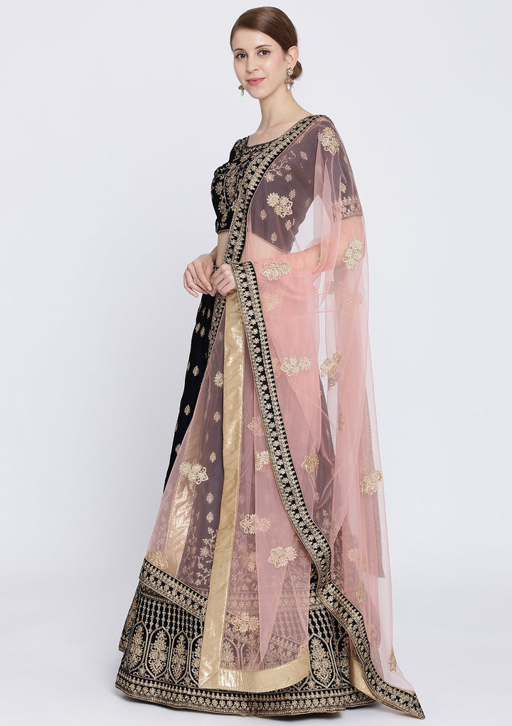 Navy Blue Zariwork Velvet Designer Lehenga-Koskii