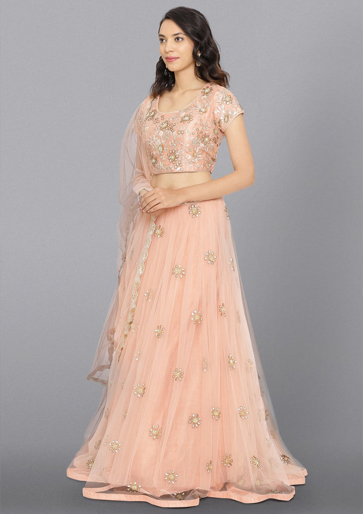 Peach Gotapatti Net Designer Lehenga-Koskii