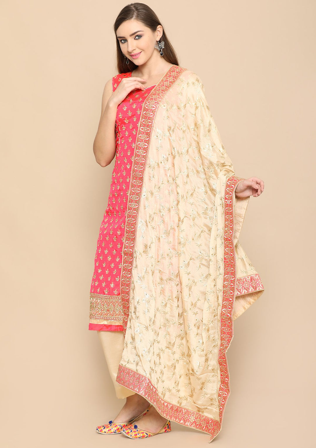 pink and beige designer salwar suit-Koskii