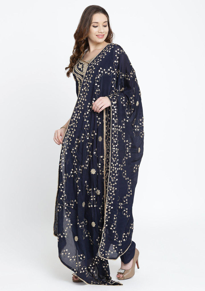 Navy Blue Gotapatti Semi Crepe Designer Salwar Suit-Koskii
