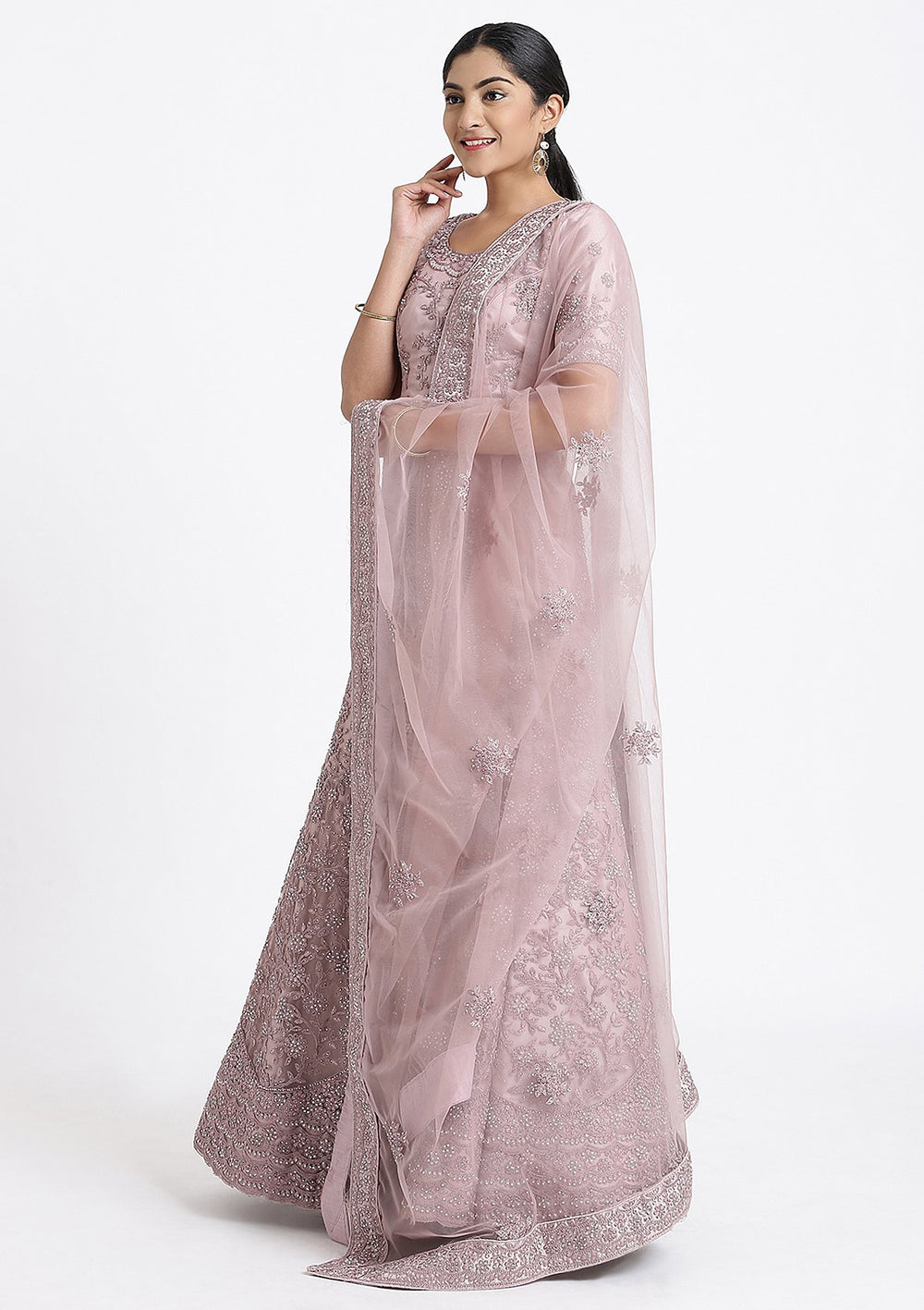 Lavender Stone Work Net Designer Lehenga-Koskii
