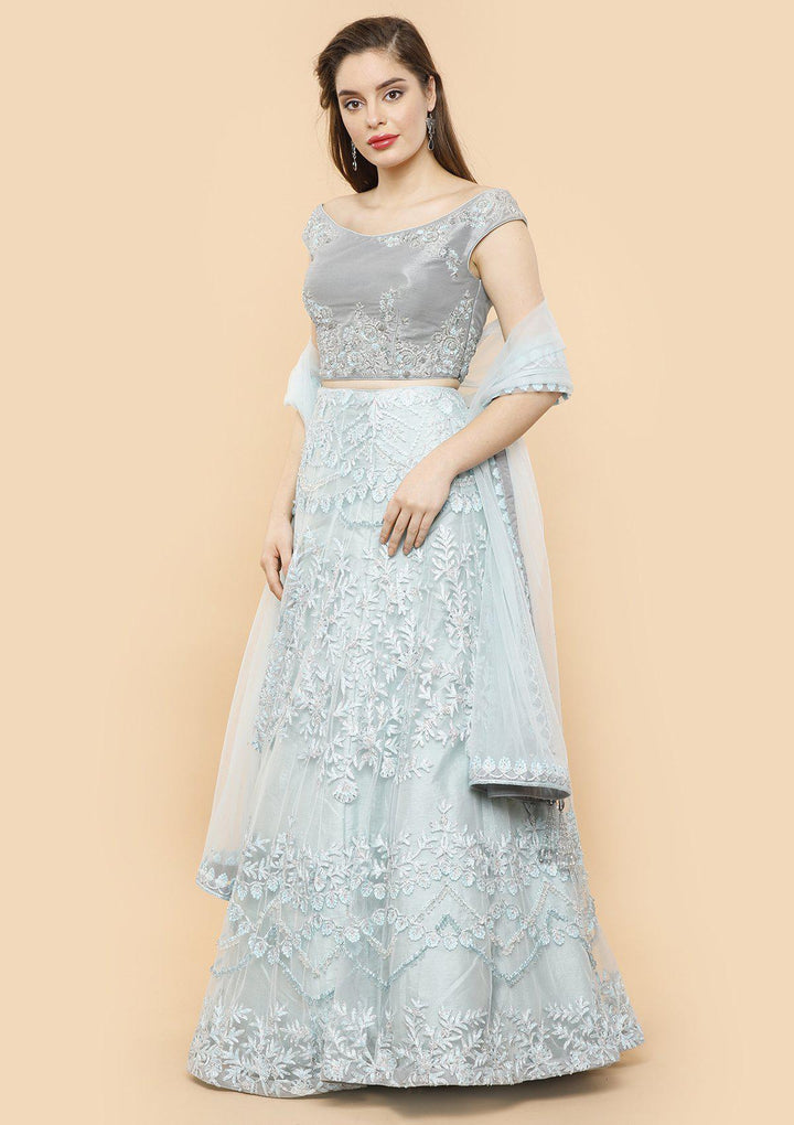 koskii pastel blue and grey bridal lehenga-Koskii