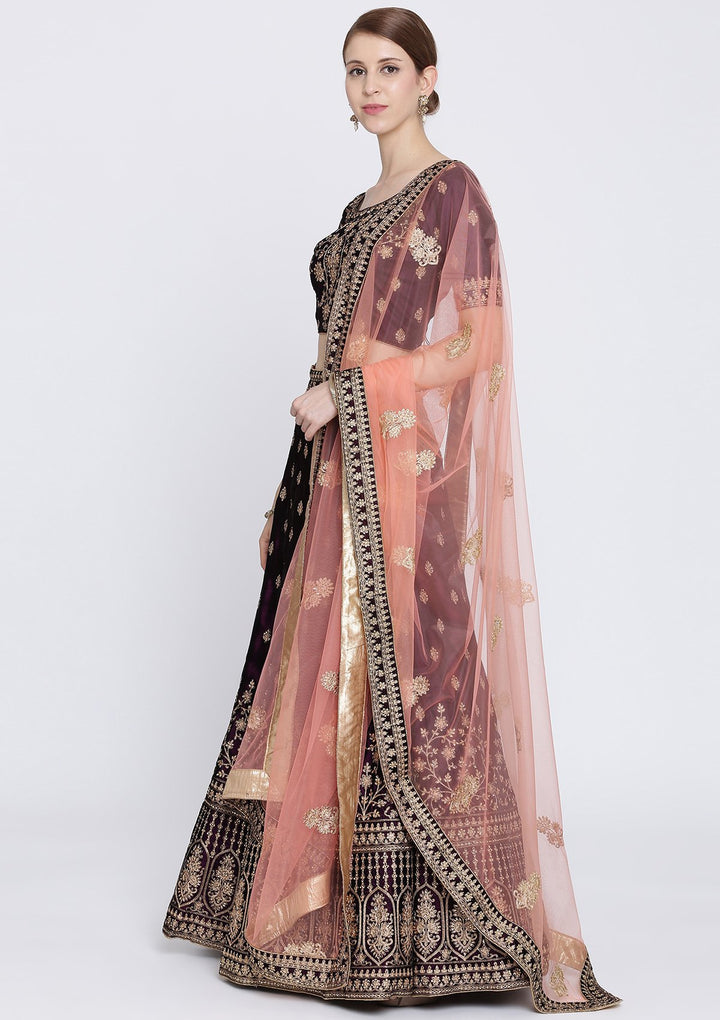 Wine Zariwork Velvet Designer Lehenga-Koskii