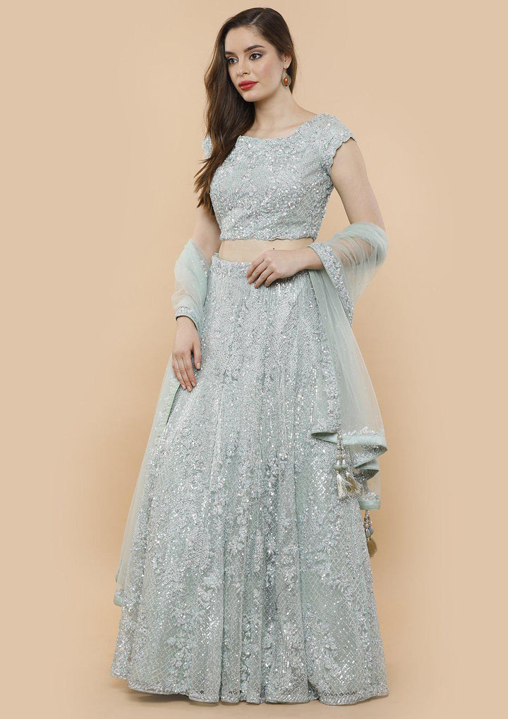 koskii sky blue sequined bridal lehenga-Koskii