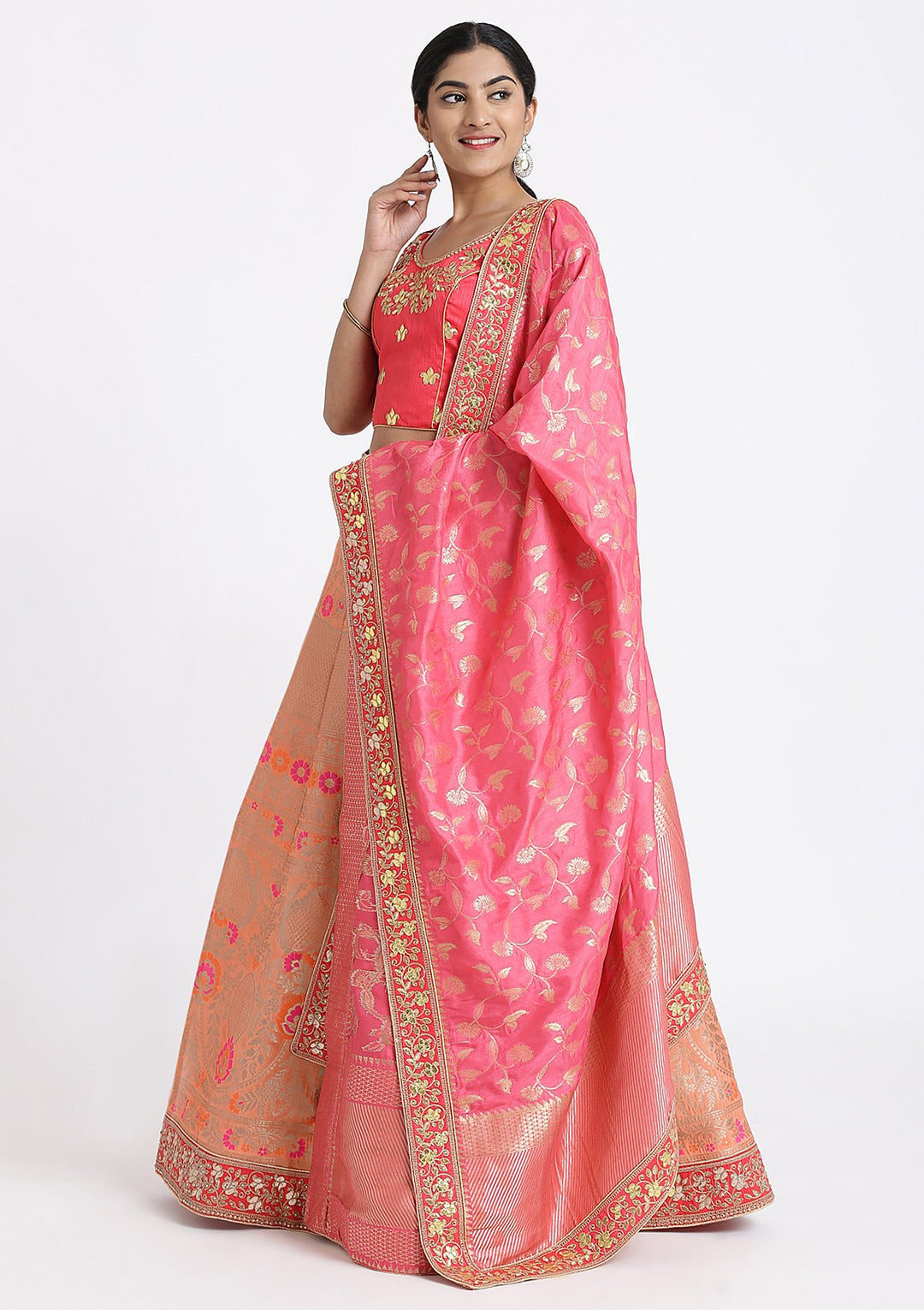 Peach Zariwork Brocade Designer Lehenga-Koskii