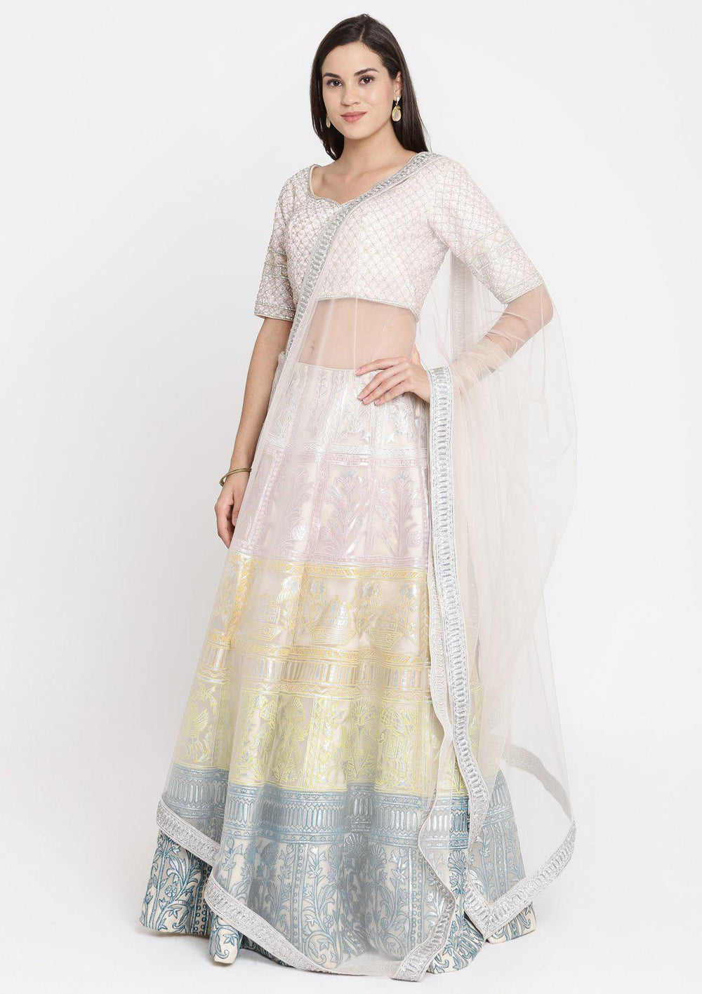Pastel Tone Gotapatti Net Designer Lehega-Koskii