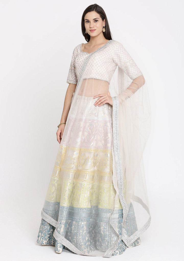 Pastel Tone Gotapatti Net Designer Lehega-Koskii