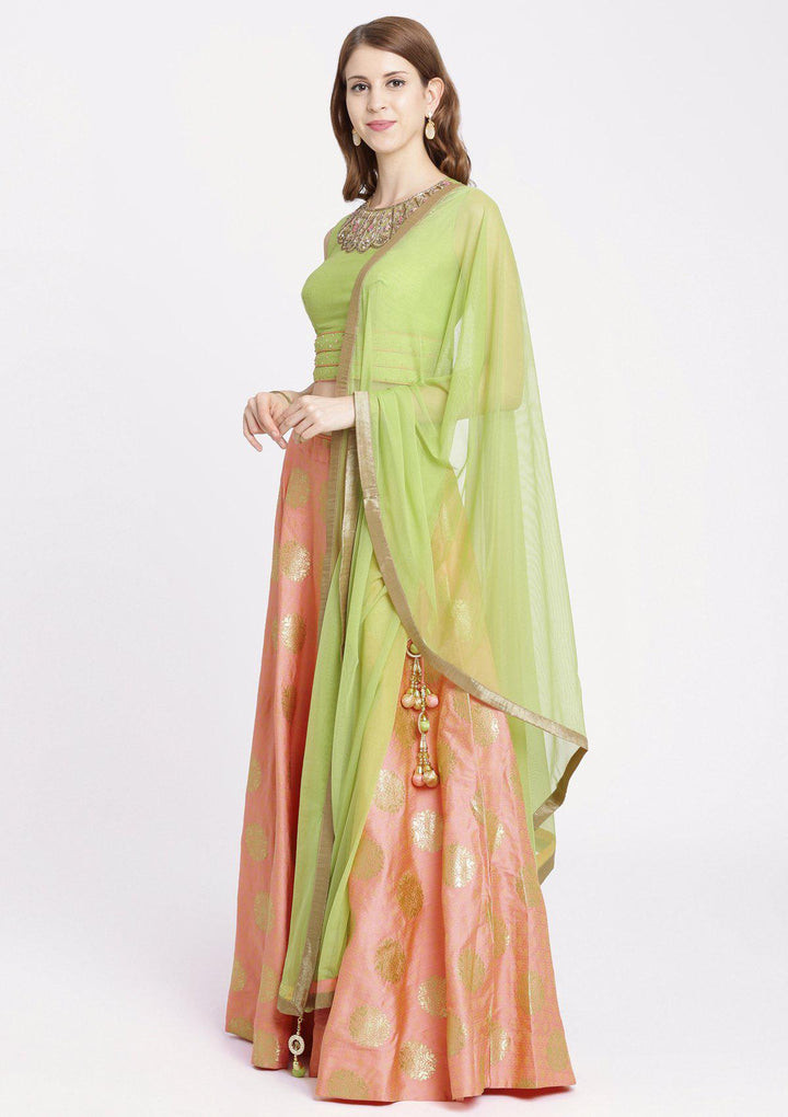 Baby Pink Cutdana Rawsilk Designer Lehenga-Koskii