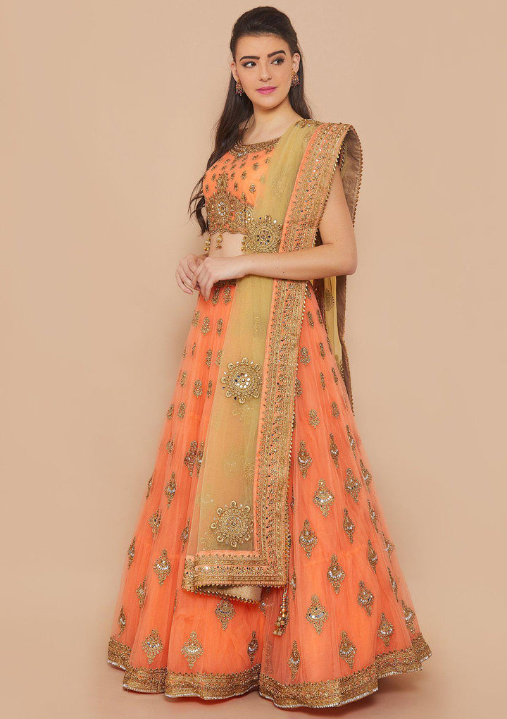 Koskii Zariwork Net PEACH Lehenga-Koskii