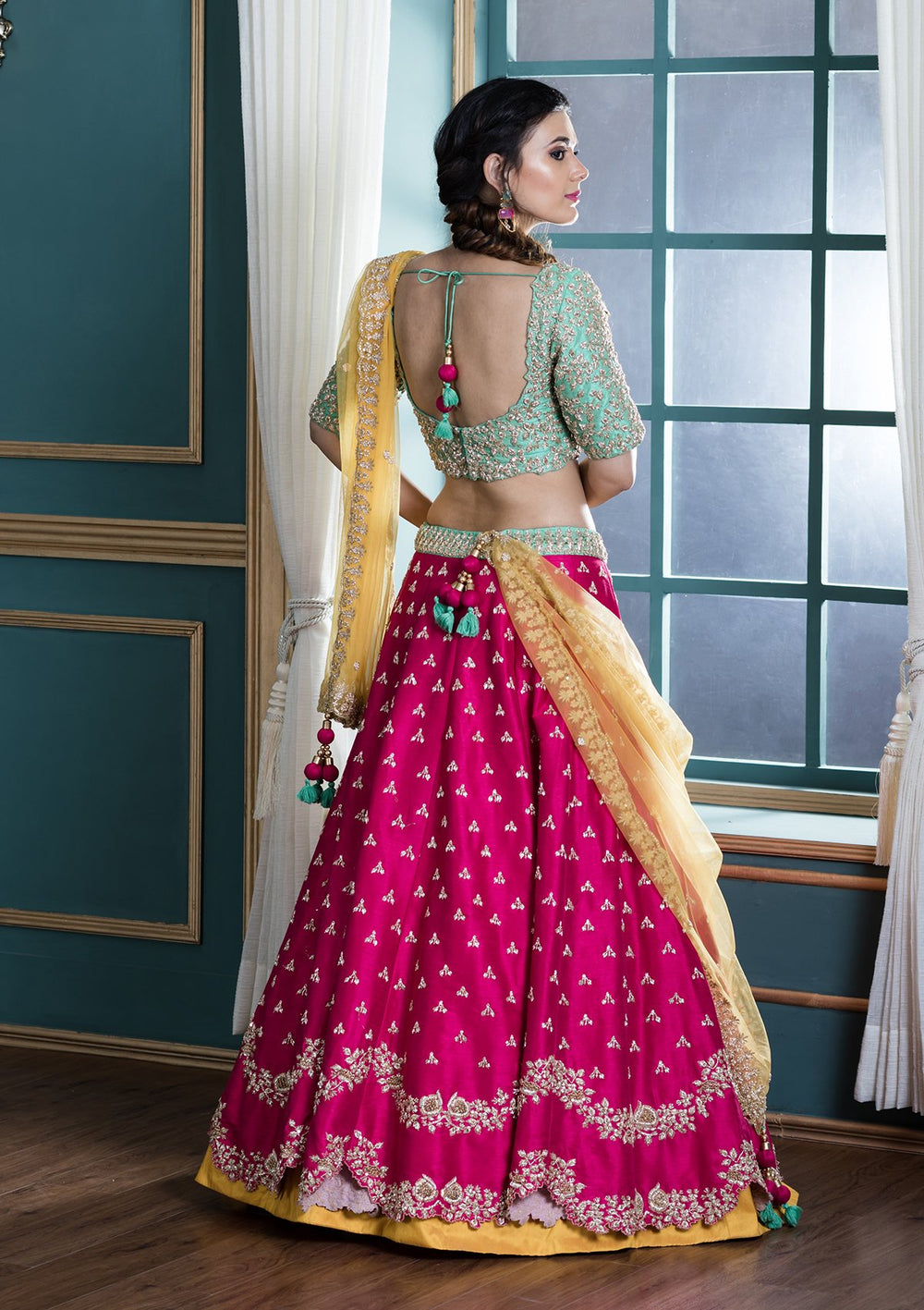 Pink Sequinned Silk Designer Lehenga-Koskii