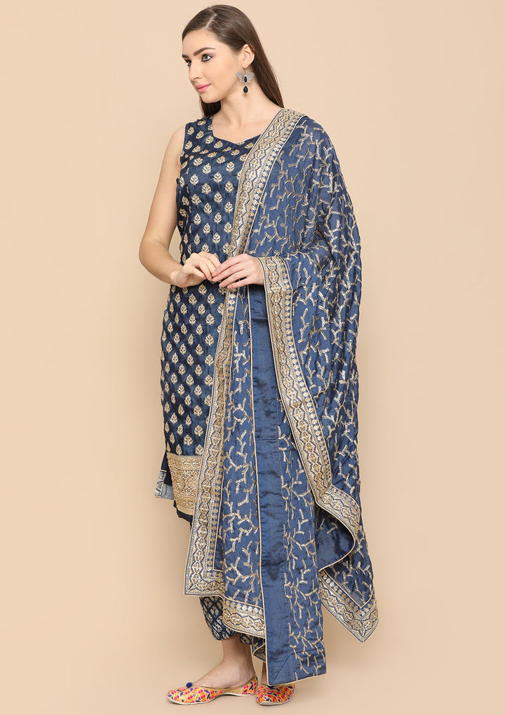 royal blue and gold designer salwar suit-Koskii