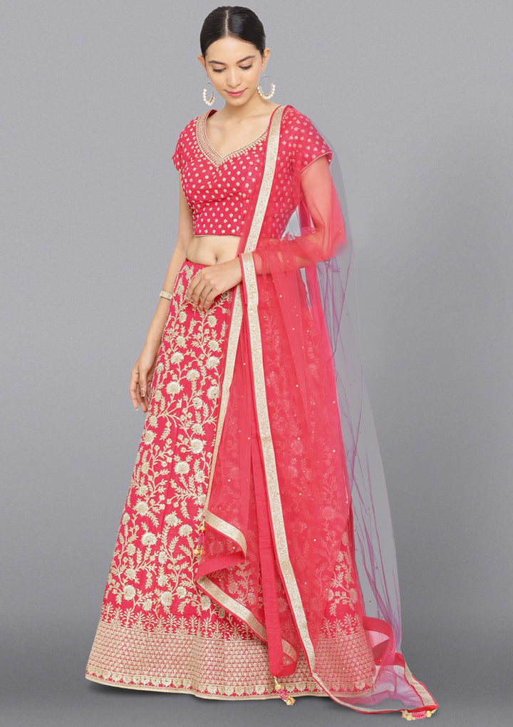 Rani Pink Zariwork Rawsilk Designer Lehenga-Koskii