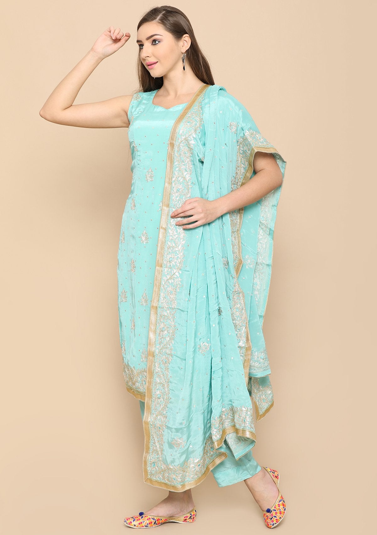 Green South Silk Designer Salwar Suit-Koskii