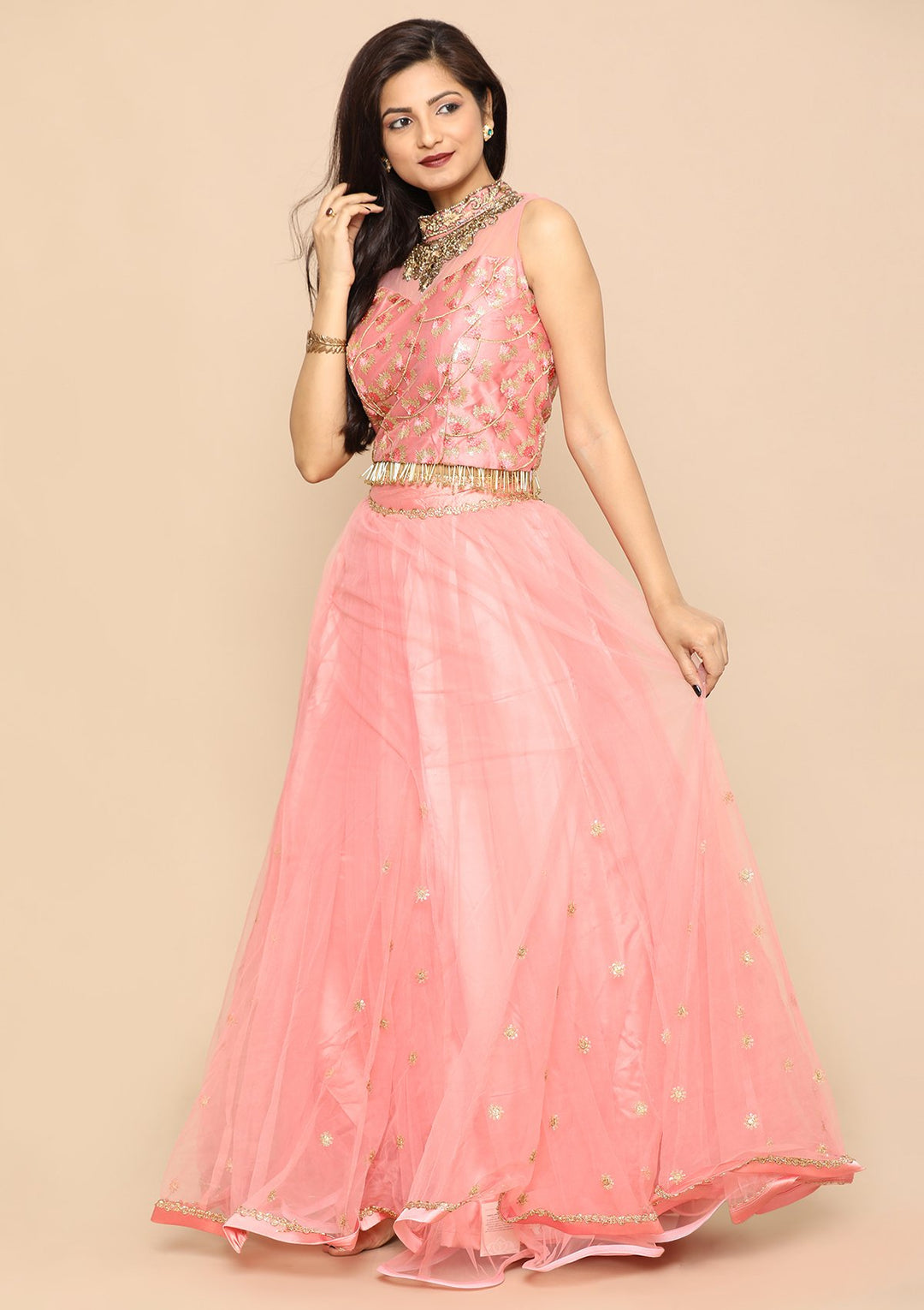 Pink Zari Work Net Designer Lehenga-Koskii