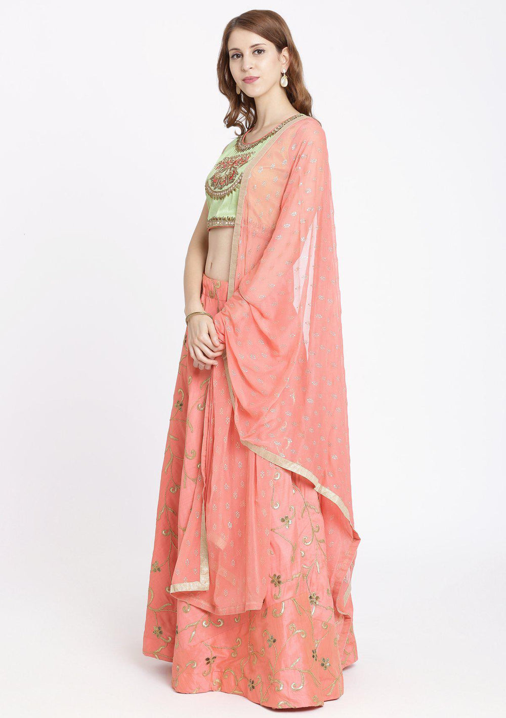 Baby Pink Mirrorwork Rawsilk Designer Lehenga-Koskii