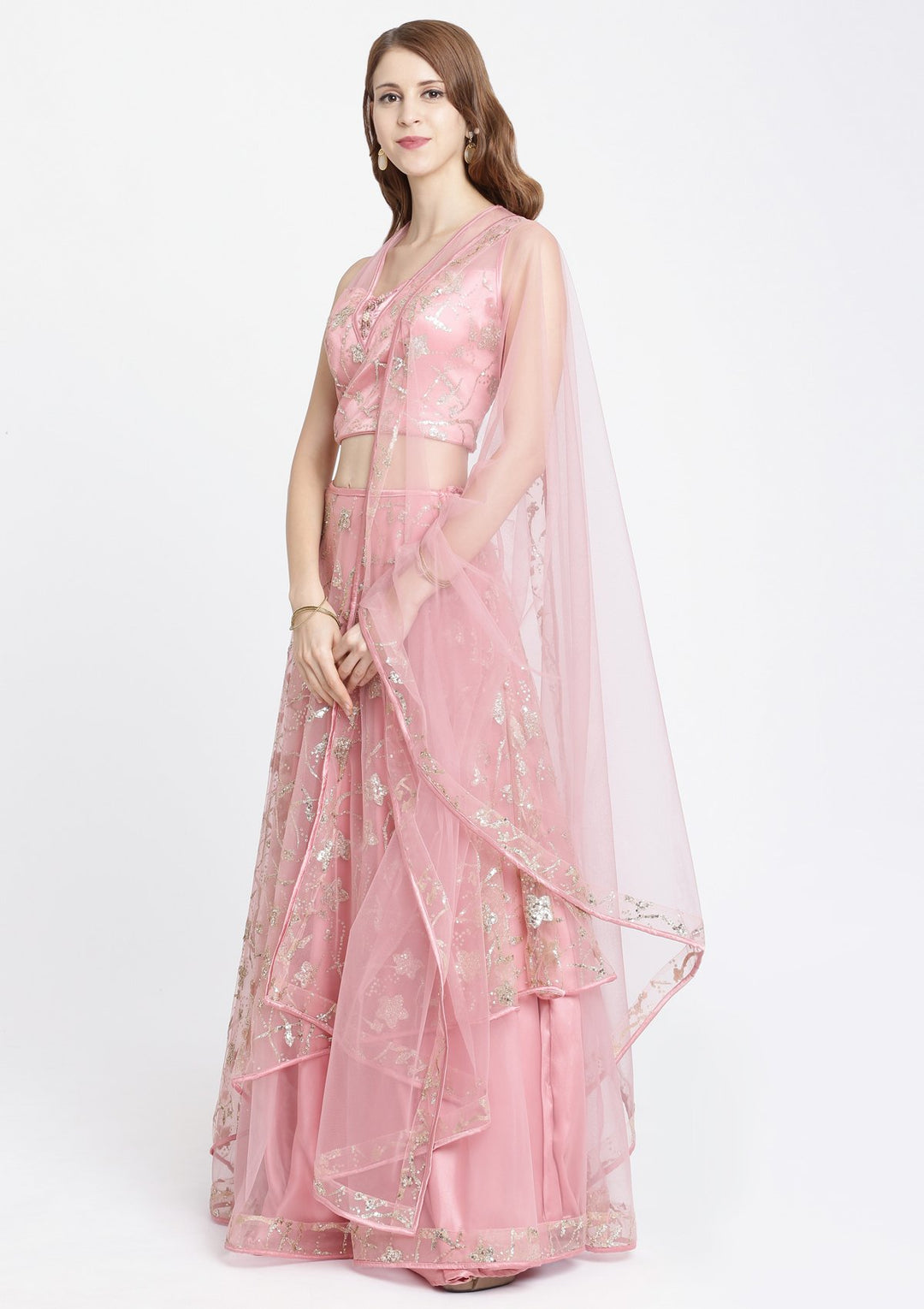 Pink Sequins Net Designer Lehenga-Koskii
