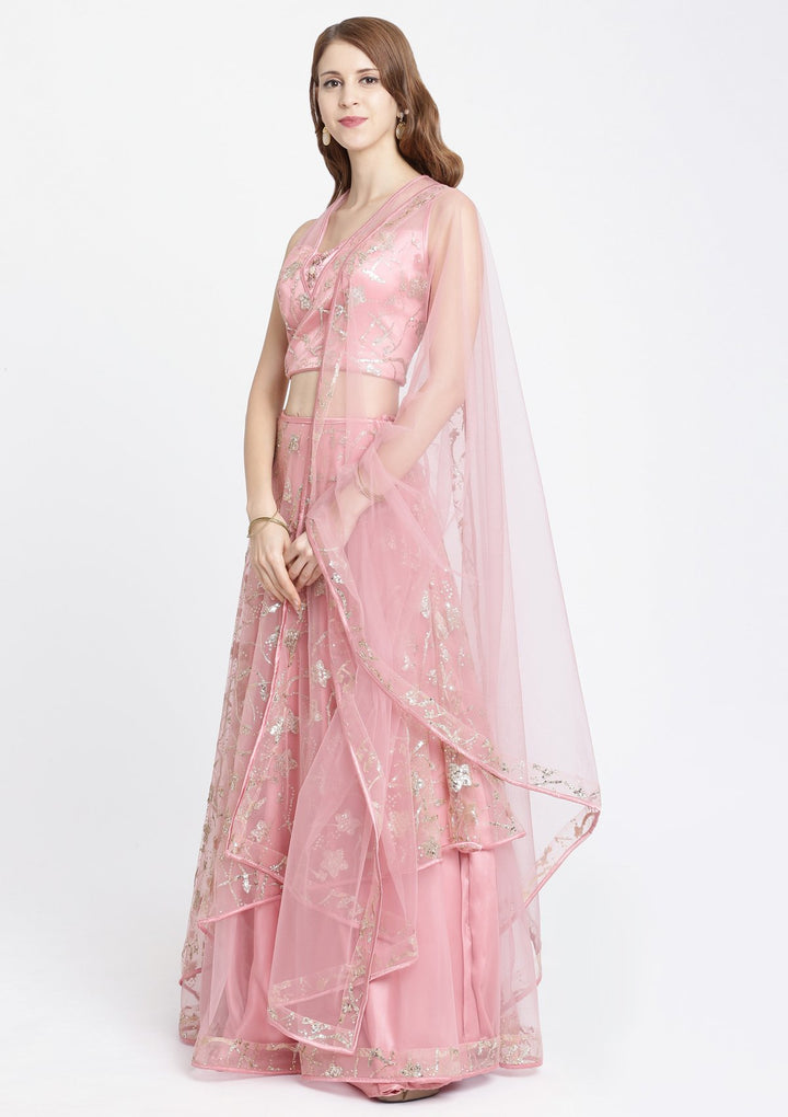 Pink Sequins Net Designer Lehenga-Koskii