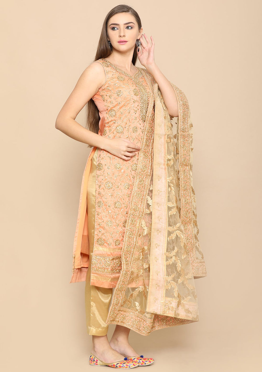Peach and gold designer salwar suit-Koskii