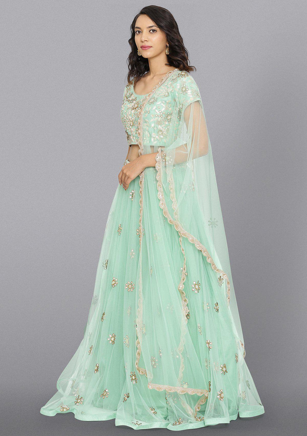 Pista Green Gotapatti Net Designer Lehenga-Koskii