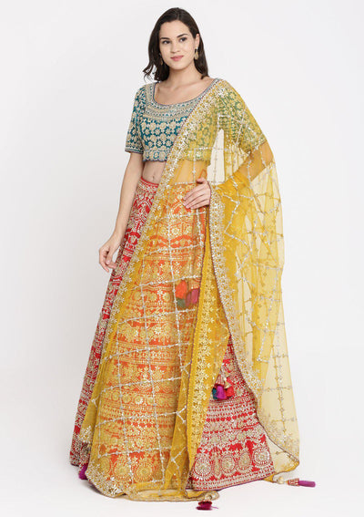 Red Gota Patti Raw Silk Designer Lehenga-Koskii