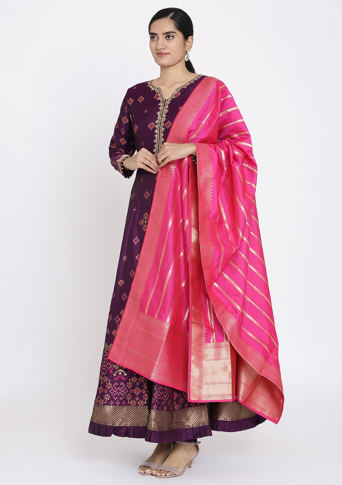 Purple Zariwork Art Silk Designer Gown - koskii