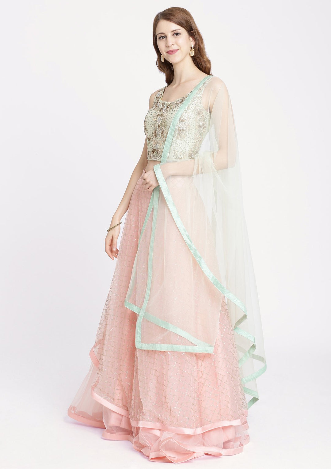 Pink Stonework Net Designer Lehenga-Koskii