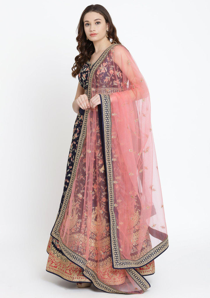 Navy Blue Gotapatti Rawsilk Designer Lehenga-Koskii