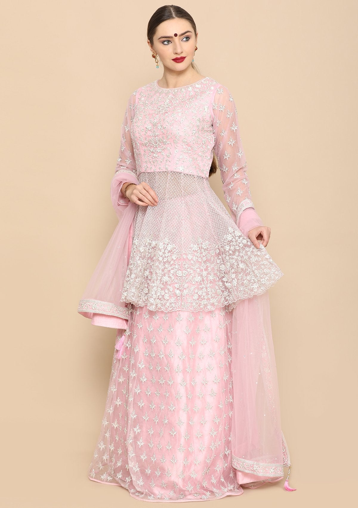pink zari work Designer Indo Western-Koskii