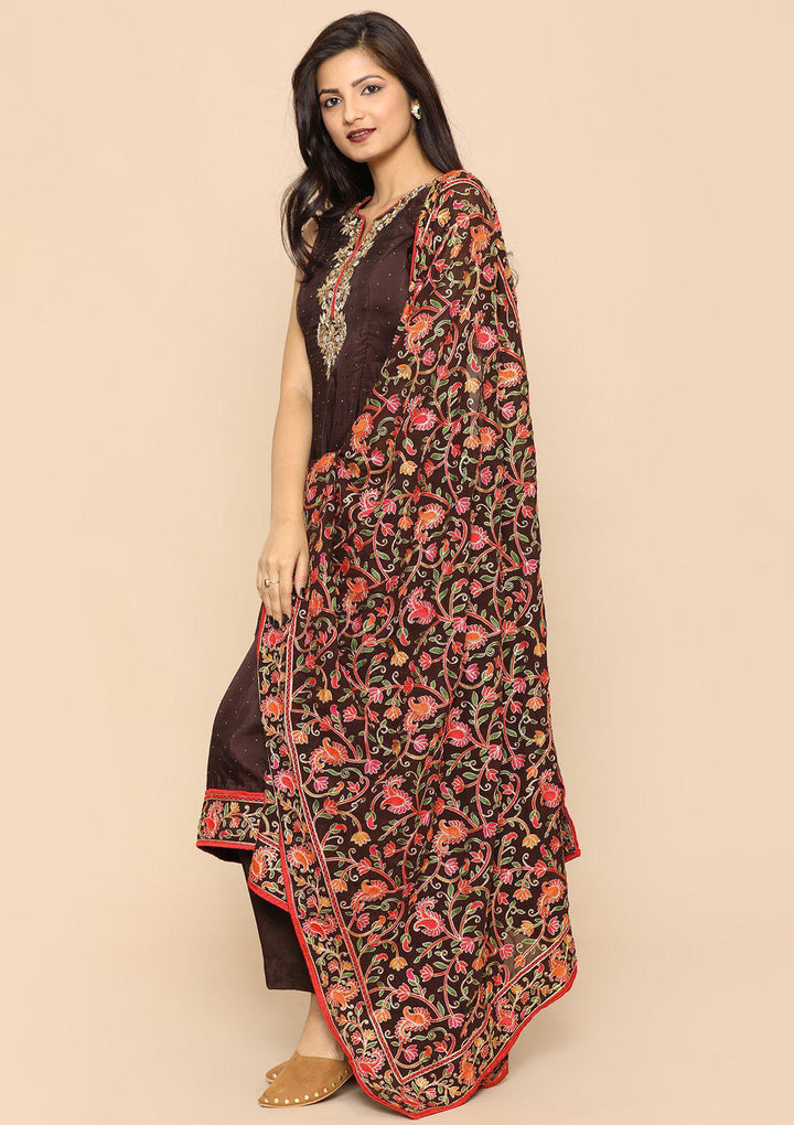 Brown Threadwork Designer Salwar Suit-Koskii
