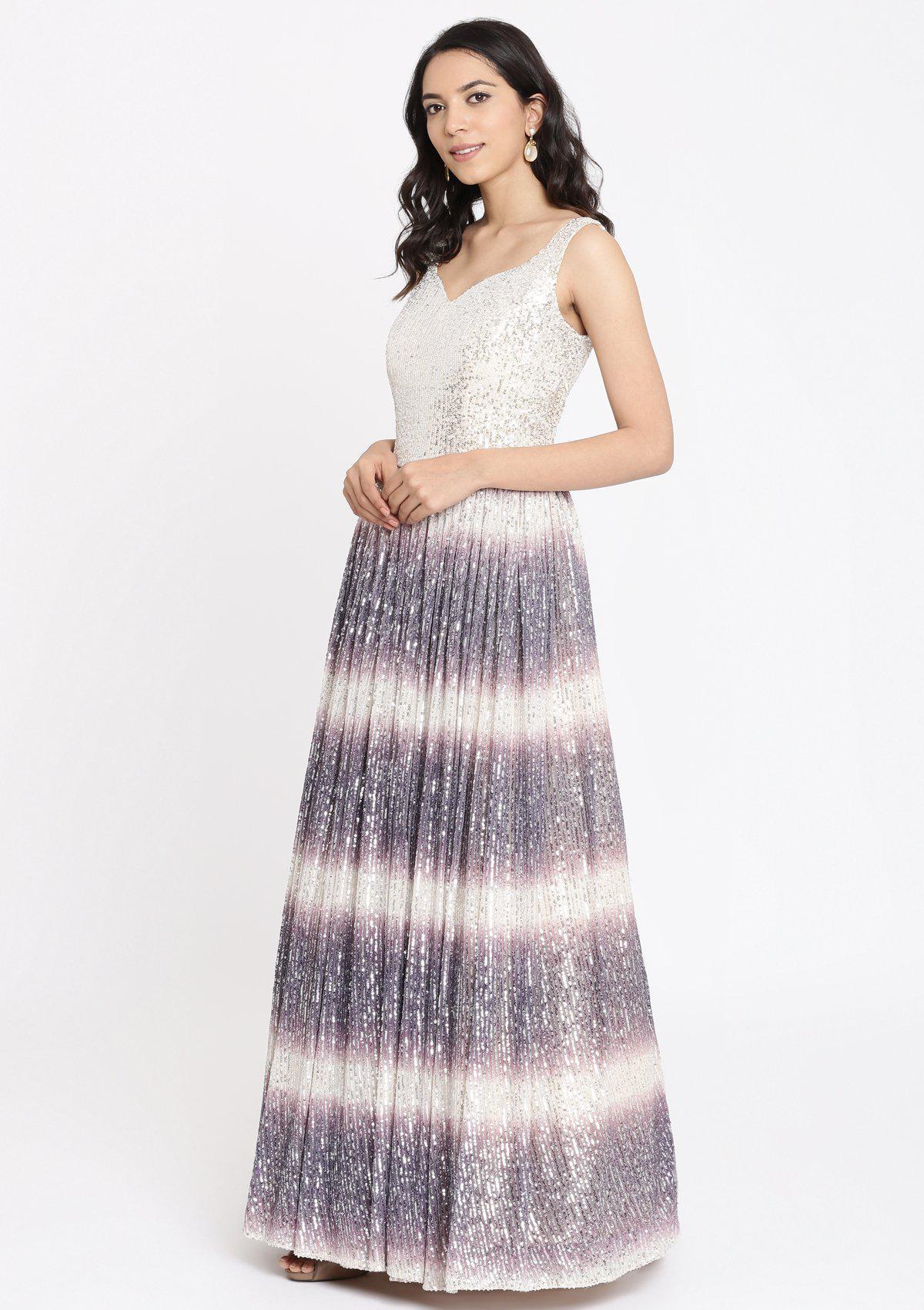 Purple Sequins Net Designer Gown-Koskii