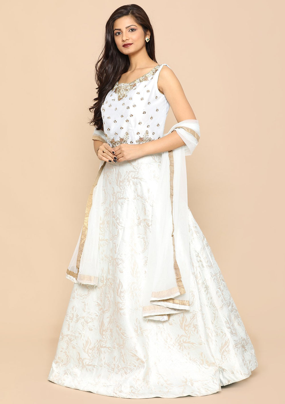 Ice Blue Stone Work Silk Designer Lehenga-Koskii