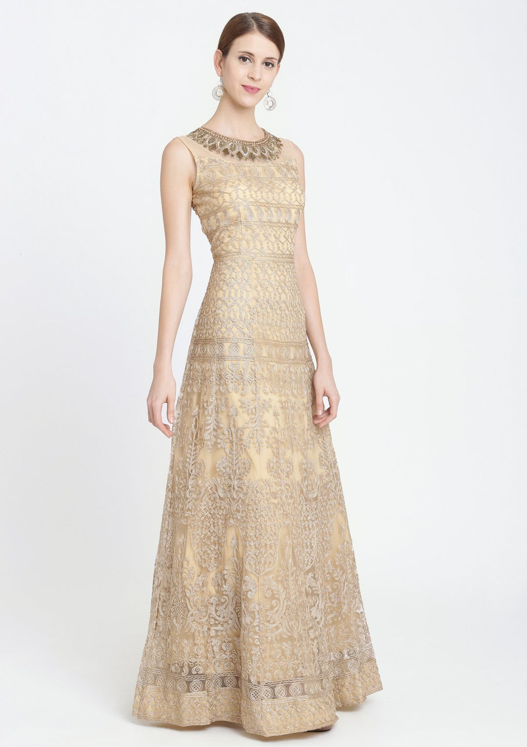 Gold Cutdana Net Designer Gown-Koskii
