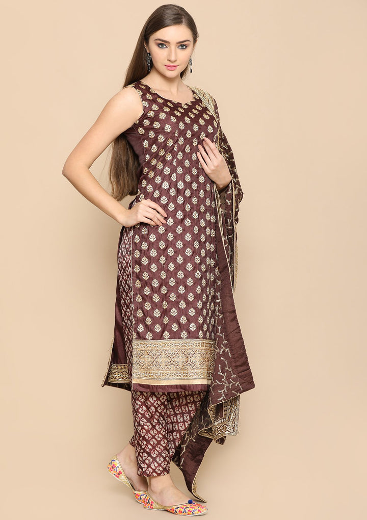 brown and gold designer salwar suit-Koskii