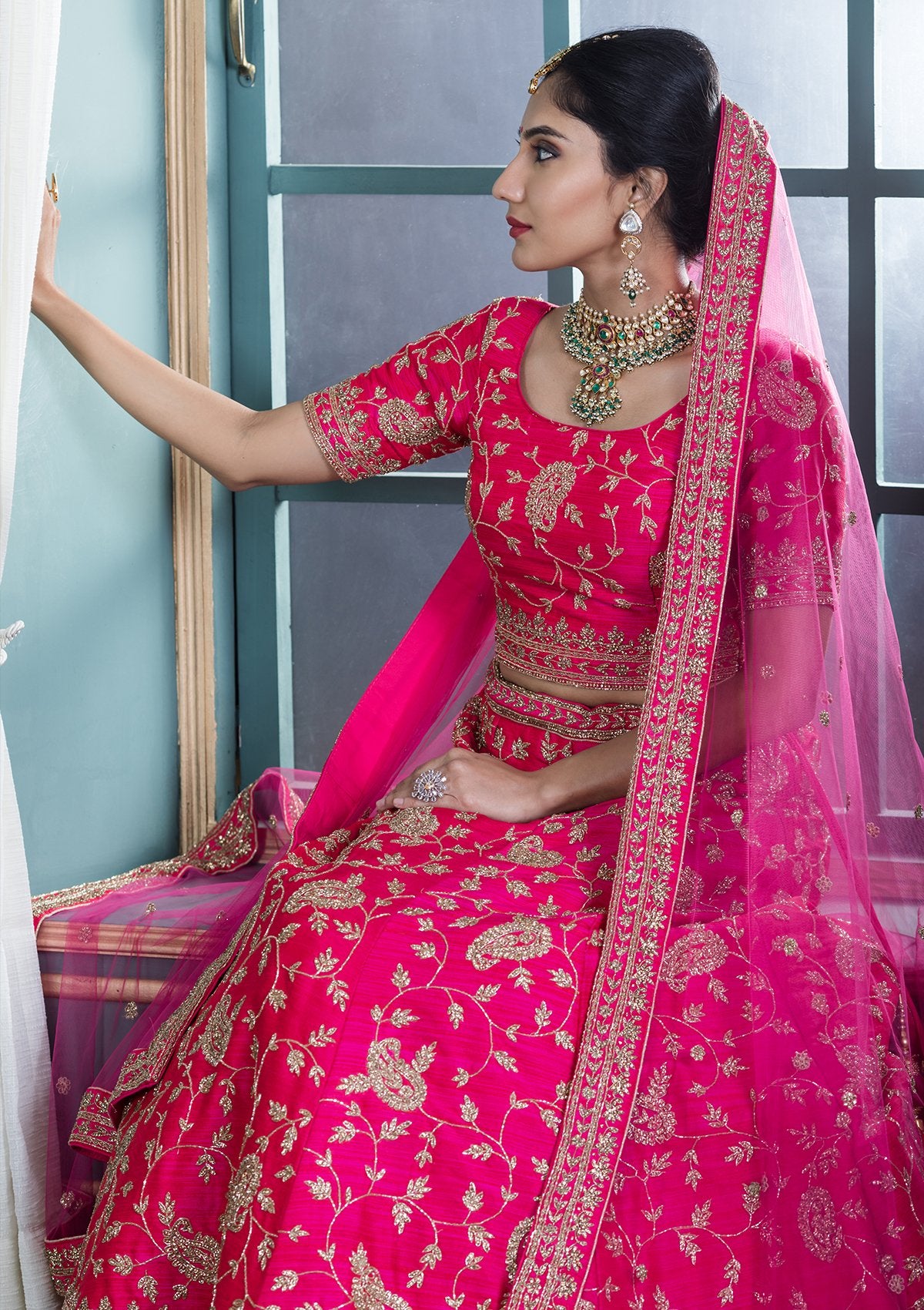 Koskii Pink Silk Designer Bridal Lehenga-Koskii
