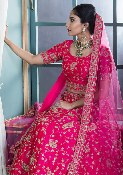 Koskii Pink Silk Designer Bridal Lehenga-Koskii