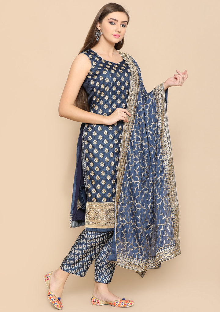 royal blue and gold designer salwar suit-Koskii