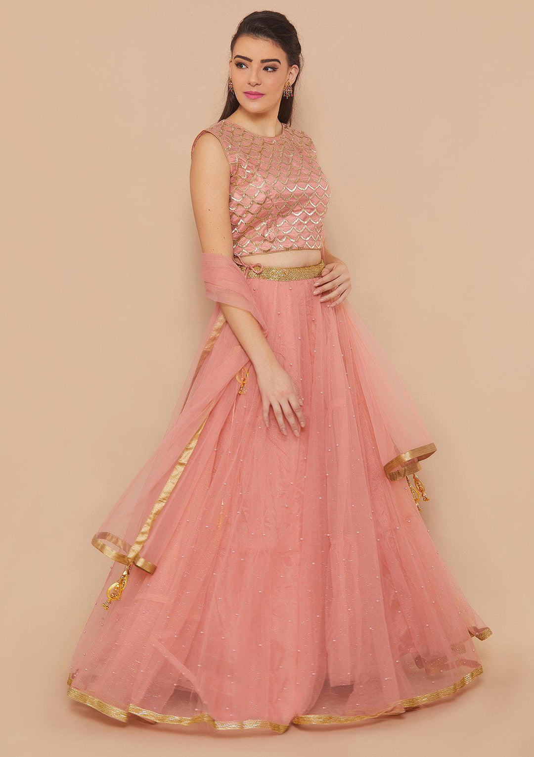 Pink Cutdana Net Designer Lehenga-Koskii