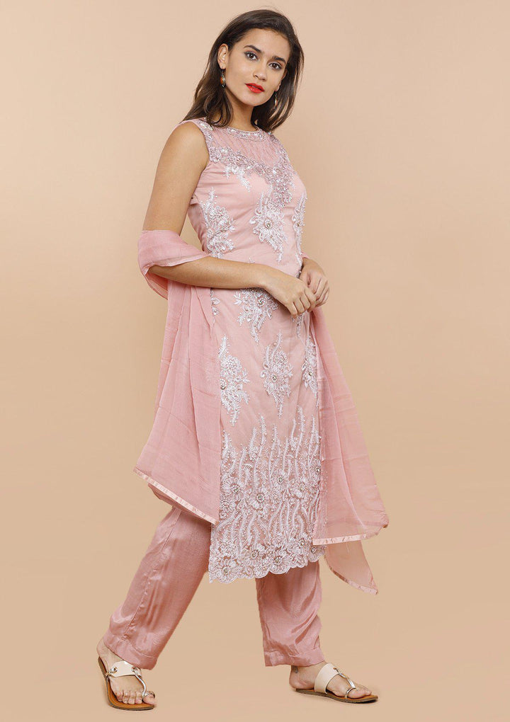 Koskii dusty rose floral salwar suit-Koskii