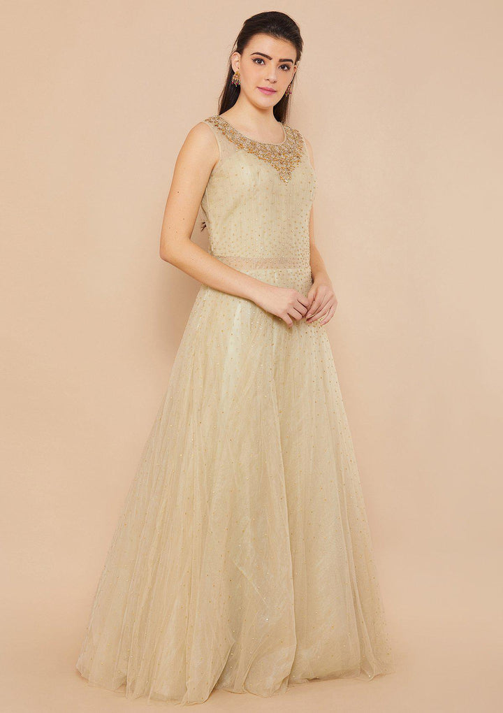 Sage Green Stonework Net Designer Gown-Koskii