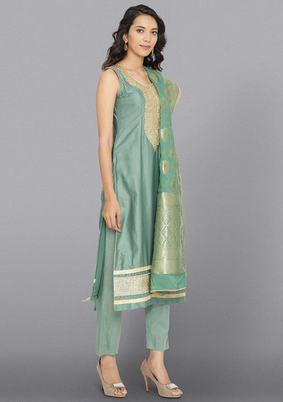 Sea Green Zariwork Cotton Designer Salwar Suit-Koskii