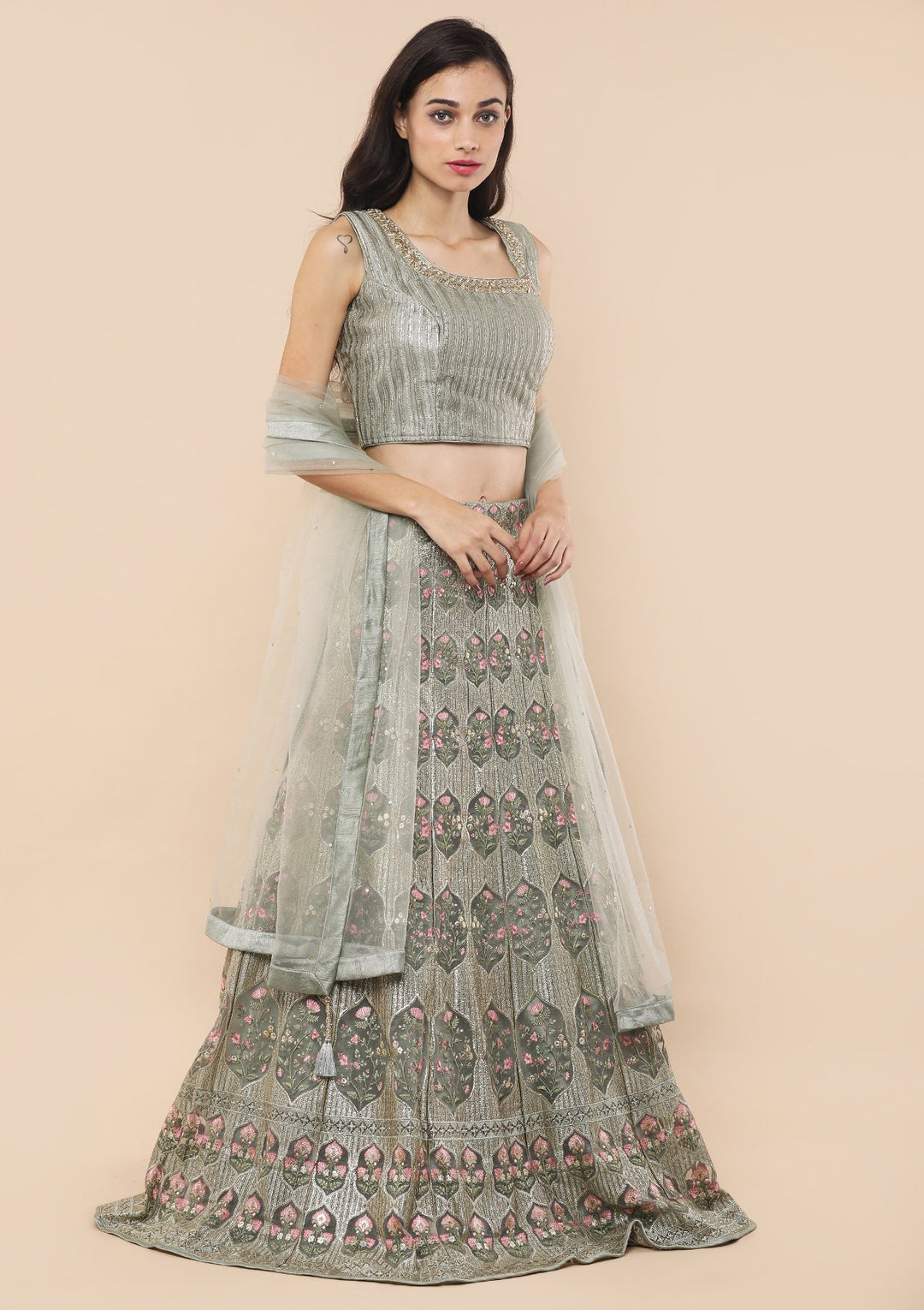 Koskii Teal Green Lehenga-Koskii
