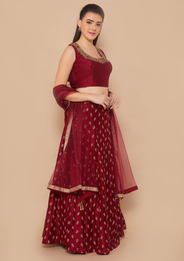 Maroon Zariwork Rawsilk Designer Lehenga-Koskii